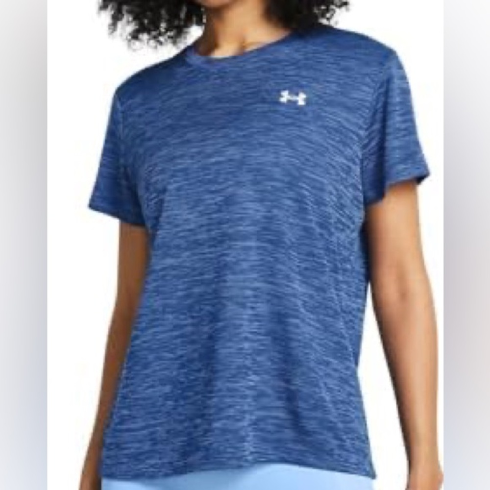 Under Armour Crewneck Heat Gear Loose Short Sleeve T Tee Shirt large blue white